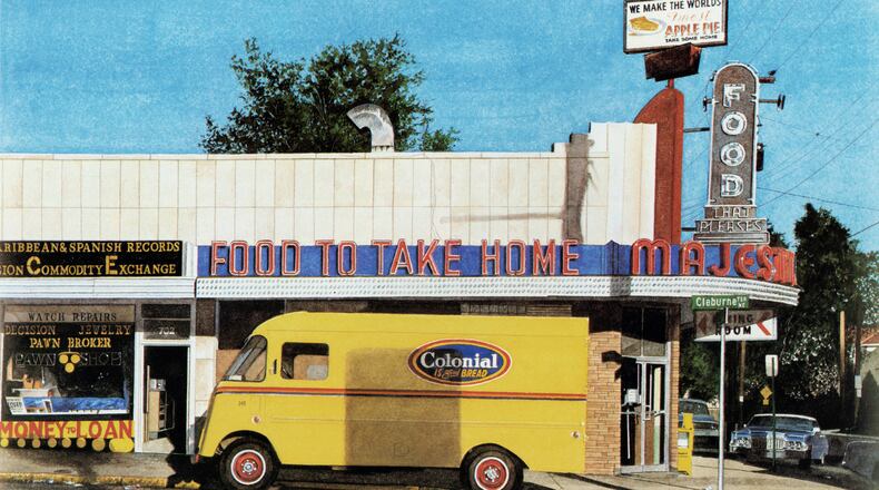 "Majestic." 1977. watercolor. 14"x20" By John Baeder. Sodas at the Majestic on Ponce de Leon Avenue were part of the artist's Saturday ritual, which might include a double fetaure at the Plaza Theatre.