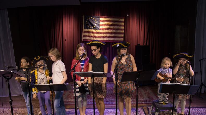 Kids fill the stage during the all-ages sing-through during the Hamiltunes ATL at the Vista Room in Decatur on April 22. CONTRIBUTED BY STEVE SCHAEFER