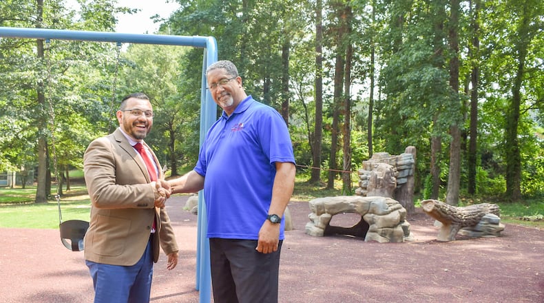 Stonecrest Mayor Jason Lary and parks director Sean DePalma at the Browns Mill Recreation Center.