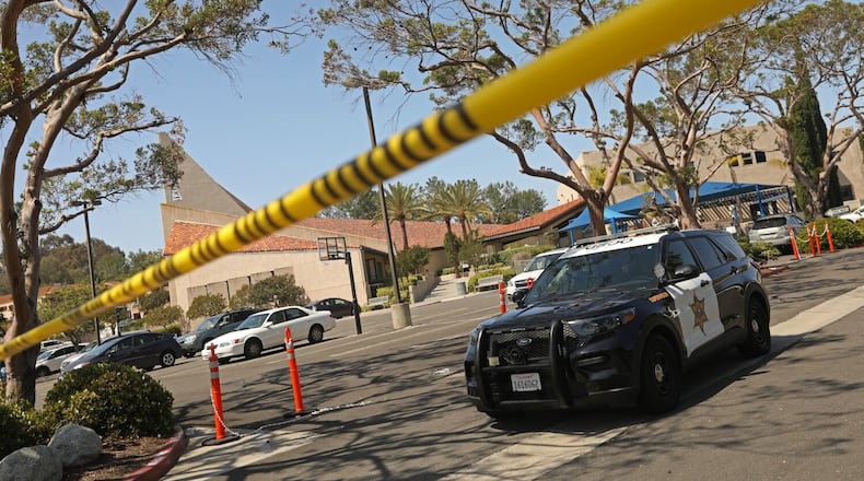 One person was killed and others injured in a shooting at the Geneva Presbyterian Church in Laguna Woods, California on May 15, 2022. On May 16, 2022, police are still on the scene as the investigation continues. (Carolyn Cole/Los Angeles Times/TNS)