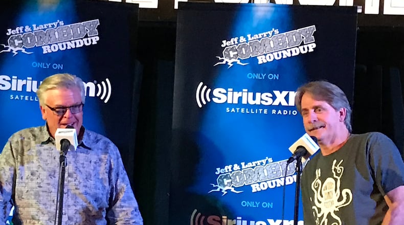 Jeff Foxworthy (right) interviews Ron White at the Punchline for his Comedy Roundup channel on Sirius XM in 2017. CREDIT: Rodney Ho/rho@ajc.com