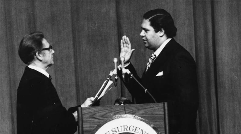 Maynard Jackson takes the oath of office on Jan. 7, 1974. AJC archives photo/Charles Pugh