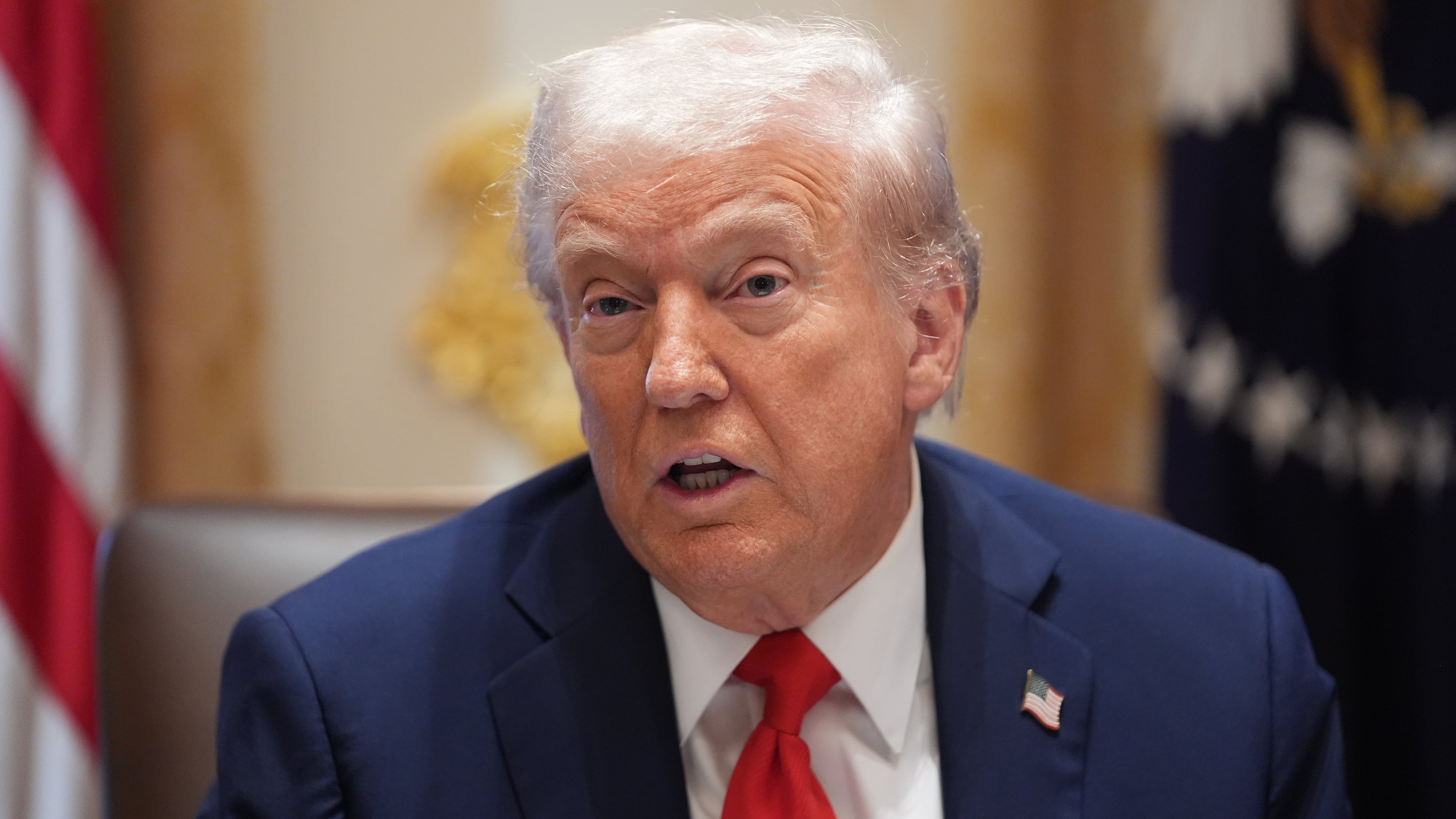 President Donald Trump speaks during a cabinet meeting at the White House, Thursday, Oct. 9, 2025, in Washington. (AP Photo/Evan Vucci)