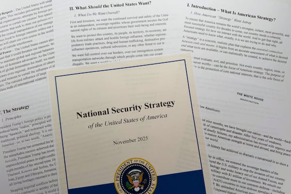 The National Security Strategy was released in November 2025. It calls for allies such as Japan and South Korea to spend more, grant greater access to U.S. forces and invest in their own deterrent capabilities, Brian O’Neill writes. (Jon Elswick/AP)