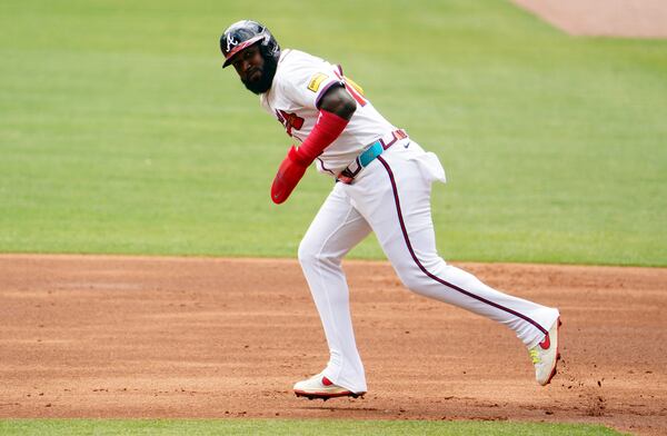 Braves designated hitter Marcell Ozuna on the basepaths, per usual.