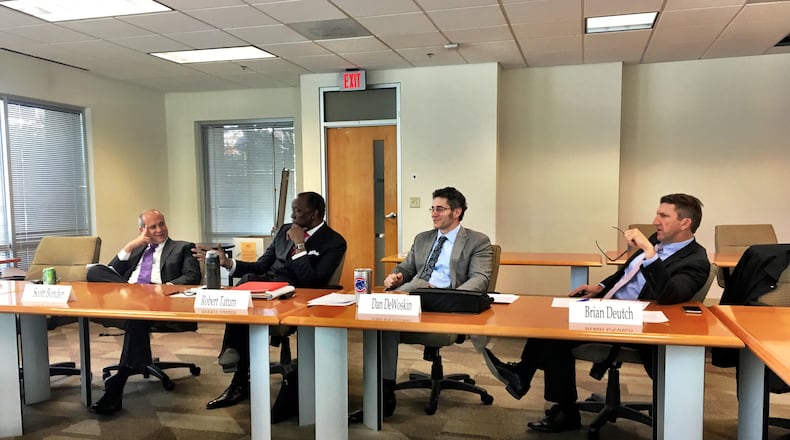 The DeKalb Board of Ethics voted to dismiss an ethics complaint against former DeKalb CEO Burrell Ellis on March 16, 2017. From left: Board members Scott Bonder, Robert Tatum, Dan DeWoskin and Brian Deutsch. MARK NIESSE / MARK.NIESSE@AJC.COM