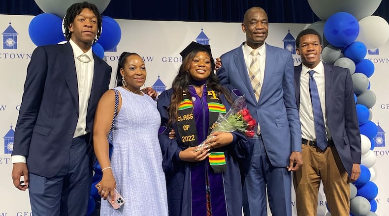A photo of Dikembe Mutombo and his family provided by this family. Pictured are (from left to right) Ryan, Rose, Carrie, Dikembe and Jean-Jacques Mutombo.