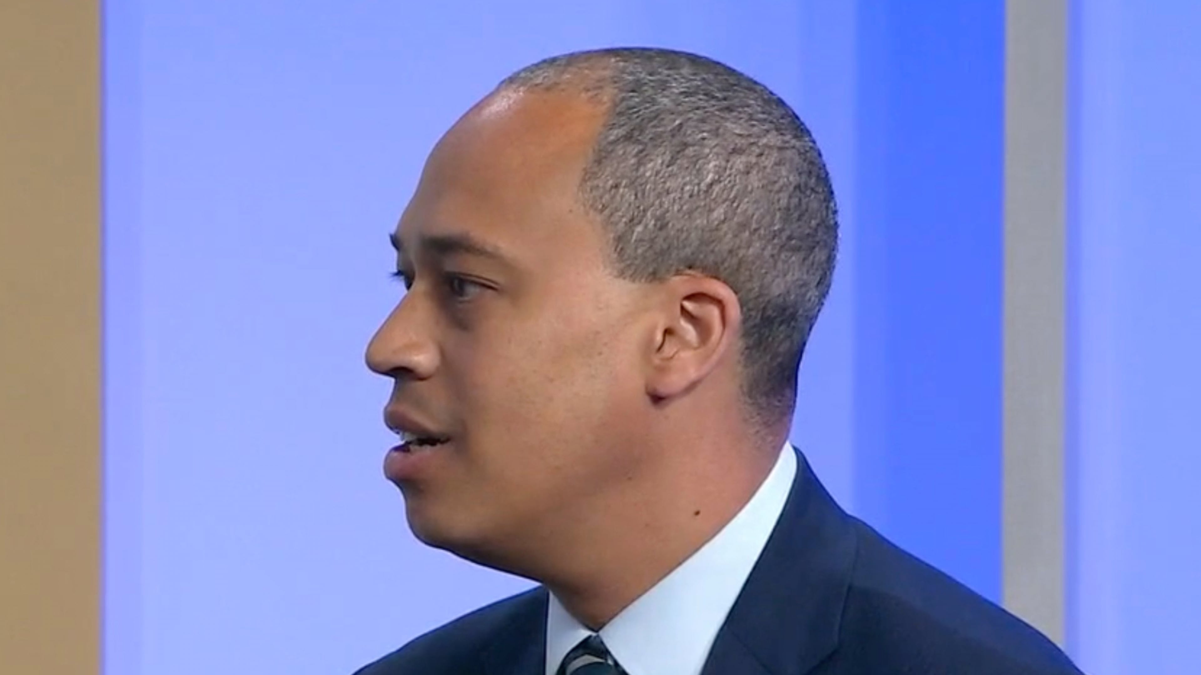 In this screenshot taken from video provided by WRIC News, Democratic candidate for attorney general Jay Jones speaks with an interviewer Saturday, Oct. 4, 2025, in Richmond, Va., about widely condemned text messages he sent in 2022. (WRIC via AP)