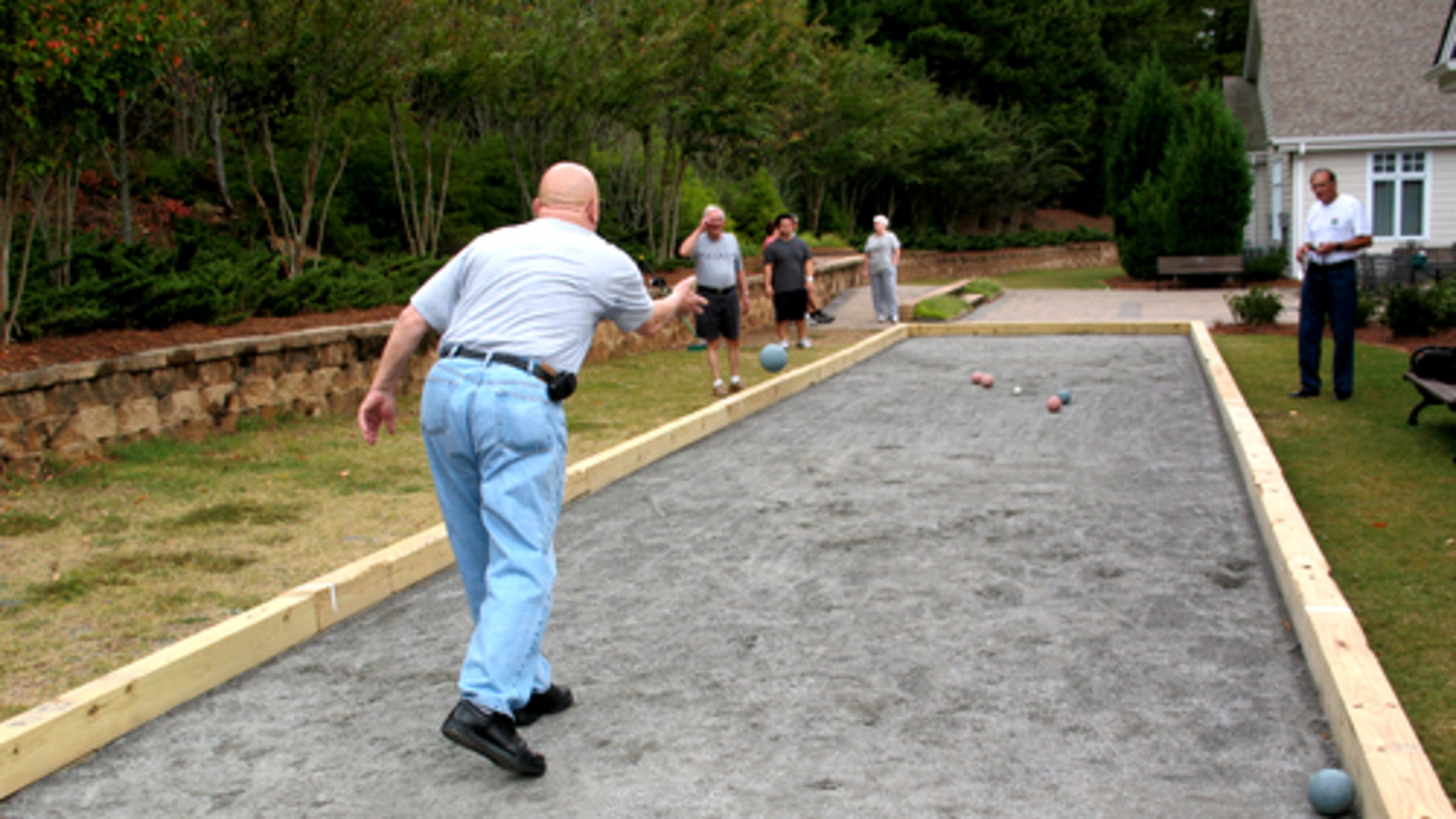 The bocce ball court at the Roswell Adult Recreation Center is 12-by-60-feet long. (Ralph Ellis/AJC)
