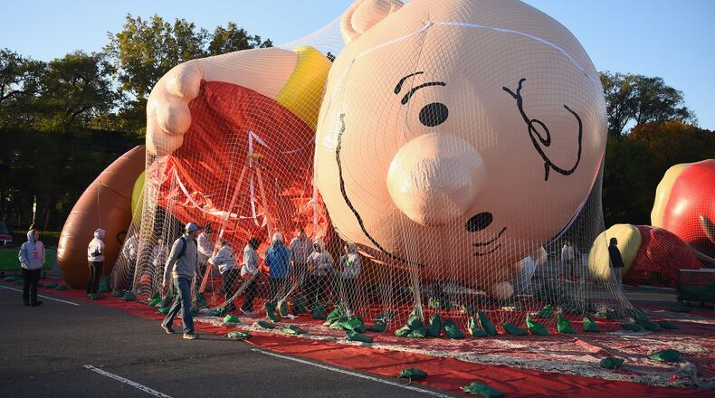 NEW YORK, NY - NOVEMBER 05: Charlie Brown inflates at Macy's Balloonfest in preparation for the 90th Anniversary Macy's Thanksgiving Day Parade at Citi Field on November 5, 2016 in New York City. (Photo by Dave Kotinsky/Getty Images for Macy's Parade)