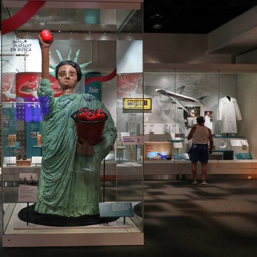 People views displays at the Smithsonian museum a day after Independence Day celebrations honoring the nation's 250th anniversary on the National Mall in Washington, Sunday, July 5, 2026. (AP Photo/Rahmat Gul)
