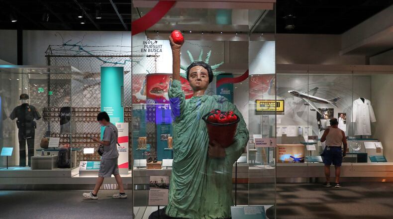 People views displays at the Smithsonian museum a day after Independence Day celebrations honoring the nation's 250th anniversary on the National Mall in Washington, Sunday, July 5, 2026. (AP Photo/Rahmat Gul)