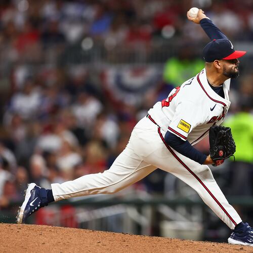 Atlanta Braves pitcher Martín Pérez delivers in the sixth inning of a baseball game against the Athletics, Tuesday, March 31, 2026, in Atlanta. (AP Photo/Colin Hubbard)