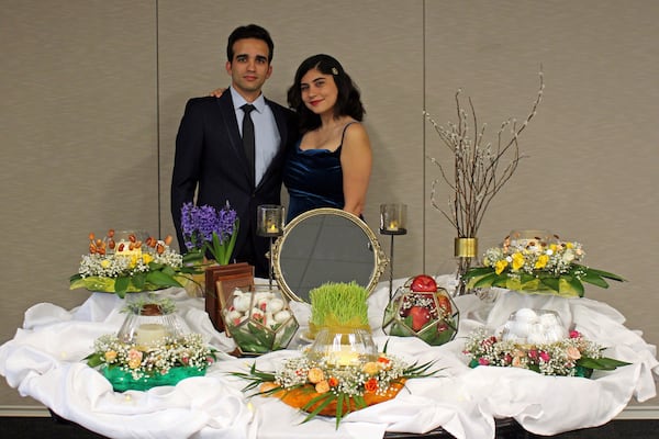 This undated photo provided by Sama Ebrahimi Bajgani in May 2025 shows her and her fiance, Alireza Doroudi, who was detained by immigration officials in March 2025. (Courtesy Sama Ebrahimi Bajgani via AP)