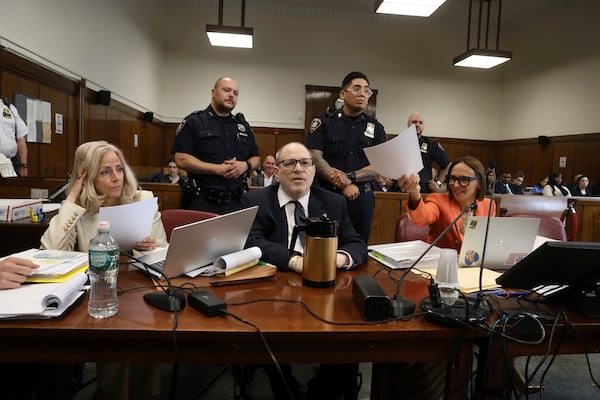 Harvey Weinstein appears in state court in Manhattan for his retrial on Friday, May 2, 2025 in New York. (Jefferson Siegel /The New York Times via AP, Pool)