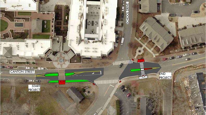 Photo illustration depicts proposed pedestrian improvements to Canton Street in downtown Alpharetta. CITY OF ALPHARETTA