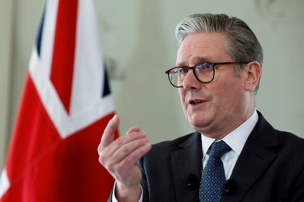 Britain's Prime Minister Keir Starmer attends a press conference at the UK Ambassador's Residence in Paris, after a meeting with European leaders on strengthening support for Ukraine in Paris, Thursday, March 27, 2025. (Stephanie Lecocq/Pool Photo via AP)