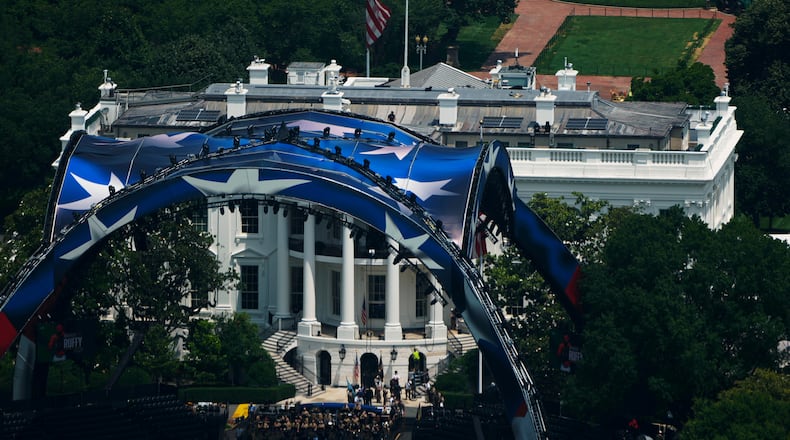 The arena for the UFC Freedom 250 fights is pictured on the South Lawn of the White House in Washington, Thursday, June 11, 2026. (AP Photo/Julia Demaree Nikhinson)