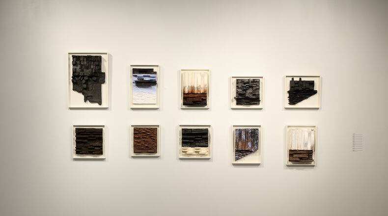Installation photo of Leonardo Drew: Cycles, from the Collections of Jordan D. Schnitzer and His Family Foundation at the Bernard A. Zuckerman Museum of Art. Photo by Mike Jensen.
