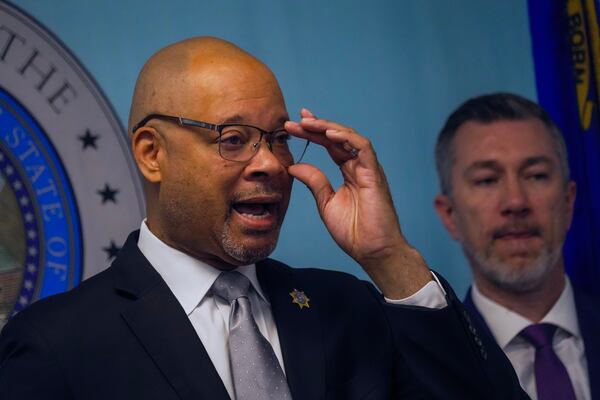 Aaron Ford, attorney general of Nevada, speaks at a news conference in Las Vegas lat week after announcing a settlement with Roblox. (Ty O'Neil/AP)