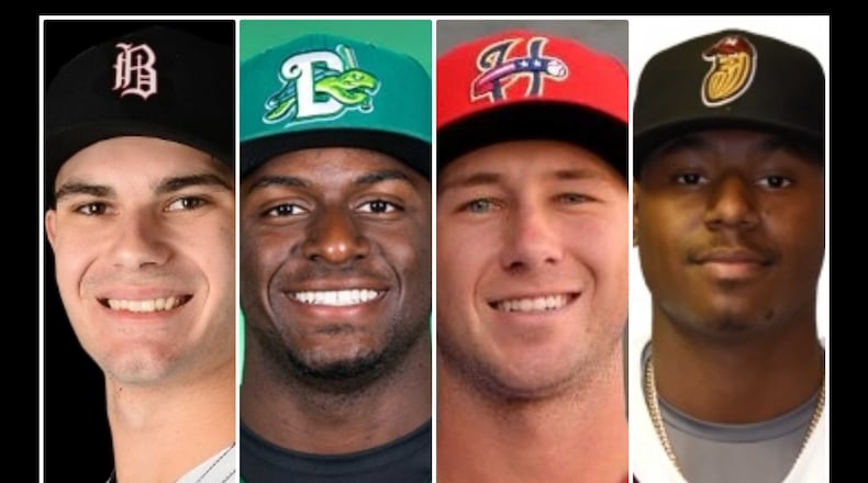 Starring in the All-Star Futures game are, from left to right, Milton’s Dylan Cease, Taylor Trammell of Powder Springs, Marietta’s Carter Kieboom and Snellville’s Kyle Lewis.