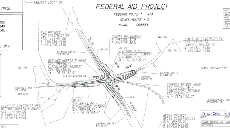 GDOT construction partners will close a single lane on Ga 211 from 9 a.m. until 4 p.m. as part of work associated with the new roundabout at Ga. 211 and Old Hog Mountain Road in Jackson County. (Courtesy GDOT)
