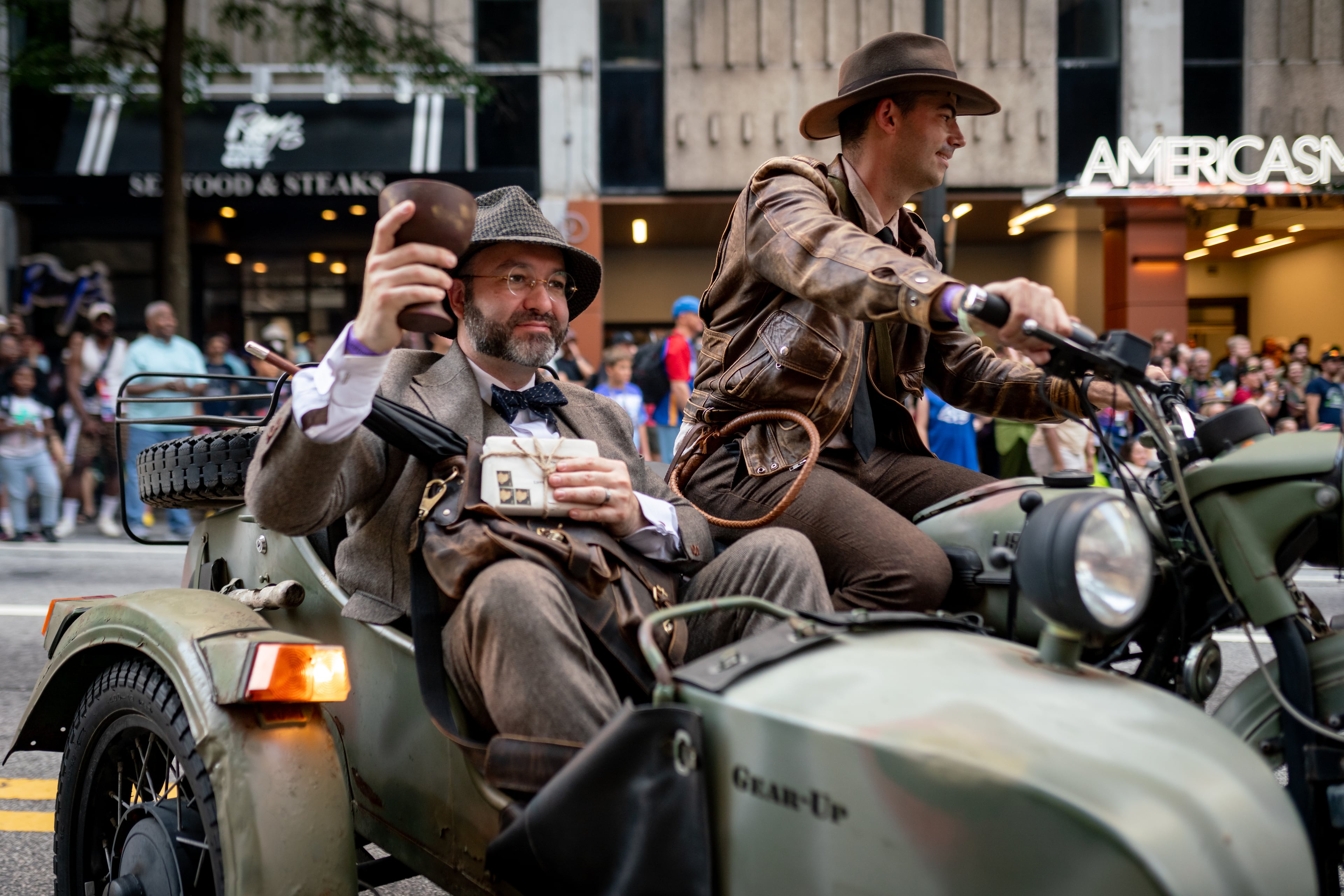 Thousands lined up along Peachtree Street on Saturday morning, August 31, 2024, for the annual Dragon Con parade in Atlanta. (Ben Hendren for The Atlanta Journal-Constitution)