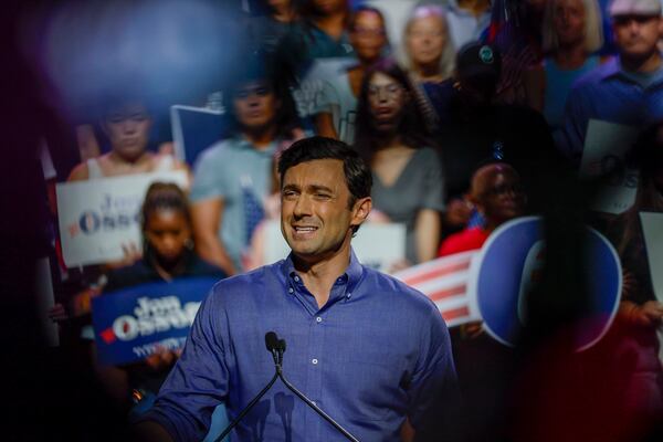 U.S. Sen. Jon Ossoff addresses supporters at a campaign rally at the Center Stage Theater on Sunday, August 16, 2026. (Miguel Martinez/AJC)