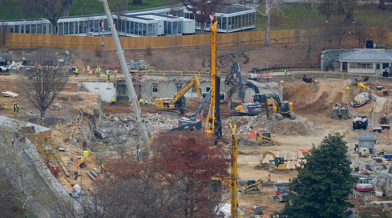 Work continues on the construction of the ballroom at the White House, Tuesday, Dec., 9, 2025, in Washington, where the East Wing once stood. (AP Photo/Pablo Martinez Monsivais)