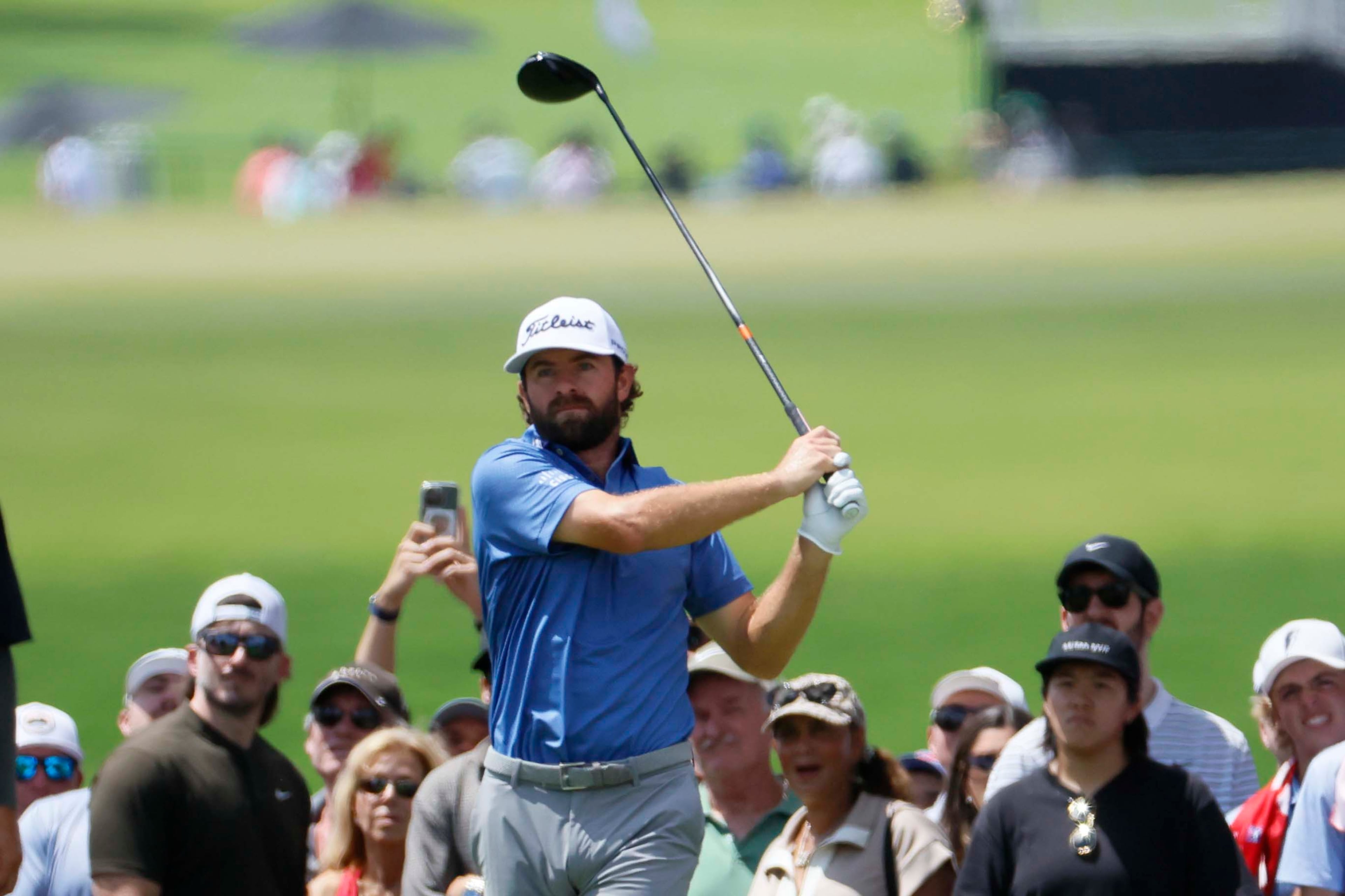 Cameron Davis, of Australia, tees off on the fourth hole during the final round of the PGA Tour Championship at East Lake Golf Club, on Sunday, Aug. 24, 2025, in Atlanta. (Miguel Martinez/ AJC)