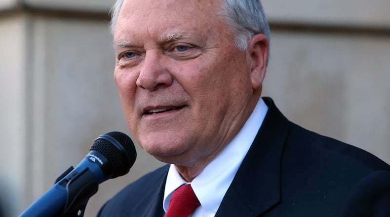 101614 ROSWELL: Georgia Governor Nathan Deal addresses supporters during a campaign stop at Roswell City Hall on Thursday, Oct. 16, 2014, in Roswell. CURTIS COMPTON / CCOMPTON@AJC.COM Gov. Nathan Deal appears to be building a case for signing the campus carry bill this year. (AJC File Photo)