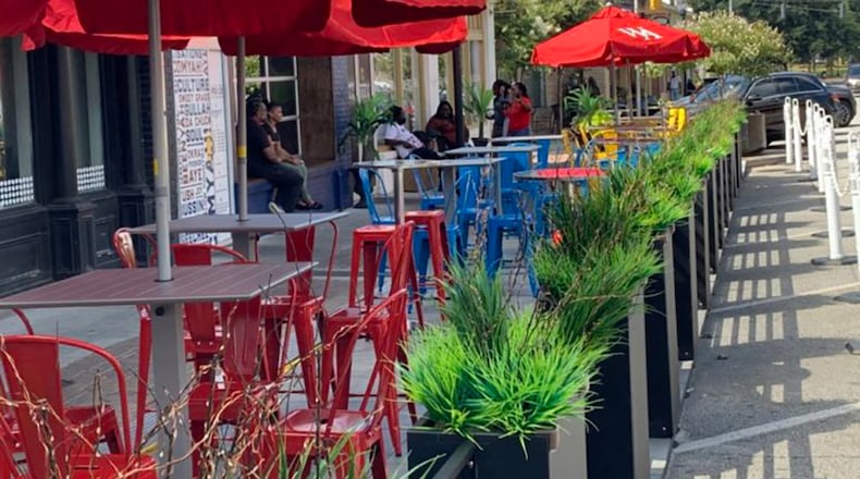 Johnny's Chicken and Waffles, Virgil's Gullah Kitchen & Bar, and The Real Milk and Honey are the first three restaurants to participate in the College Parklet program. (Photo: Destiny S. Cook/Fresh Take Georgia)