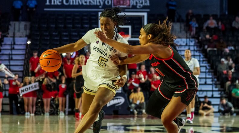 Georgia Tech's Tonie Morgan (left) averaged 21.5 points per game in the tournament. AP file photo