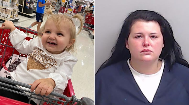 Two-year-old Fallon Fridley (left) died Dec. 9 while in the care of her babysitter, Kirstie Hannah Flood, according to Sandy Springs police.