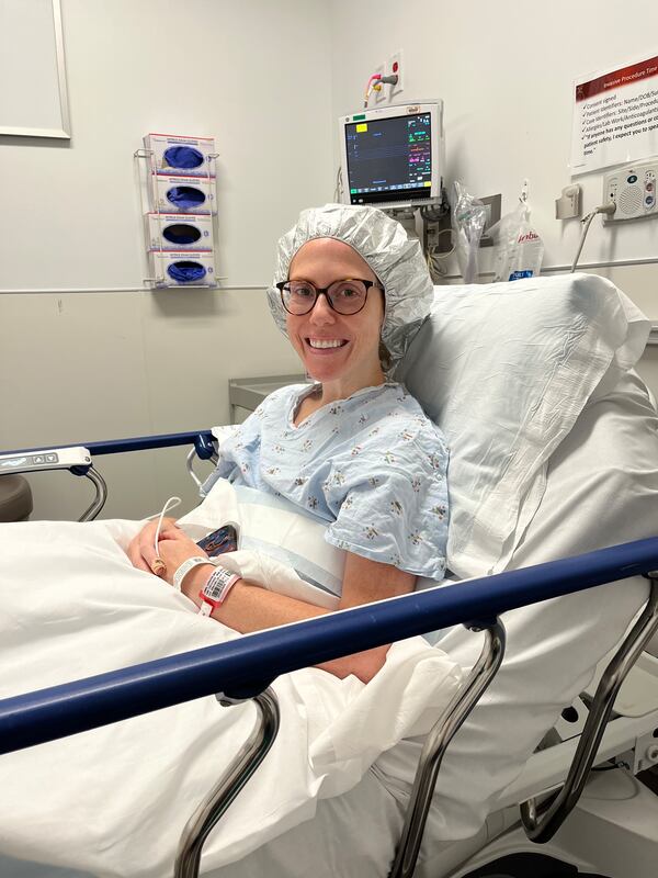 Jennifer Lewis, seen here at Piedmont Healthcare the morning in August of 2025, when she donated a kidney to Angela Marasco Cassandra, her childhood friend. (Courtesy of Jennifer Lewis and family)