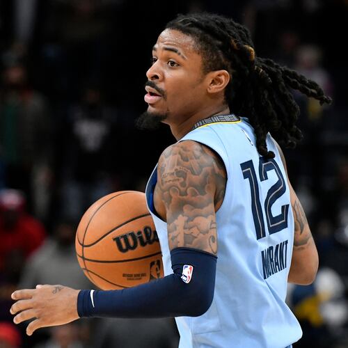 FILE - Memphis Grizzlies guard Ja Morant (12) plays in the second half of an NBA basketball game against the Atlanta Hawks Jan. 21, 2026, in Memphis, Tenn. (AP Photo/Brandon Dill, File)