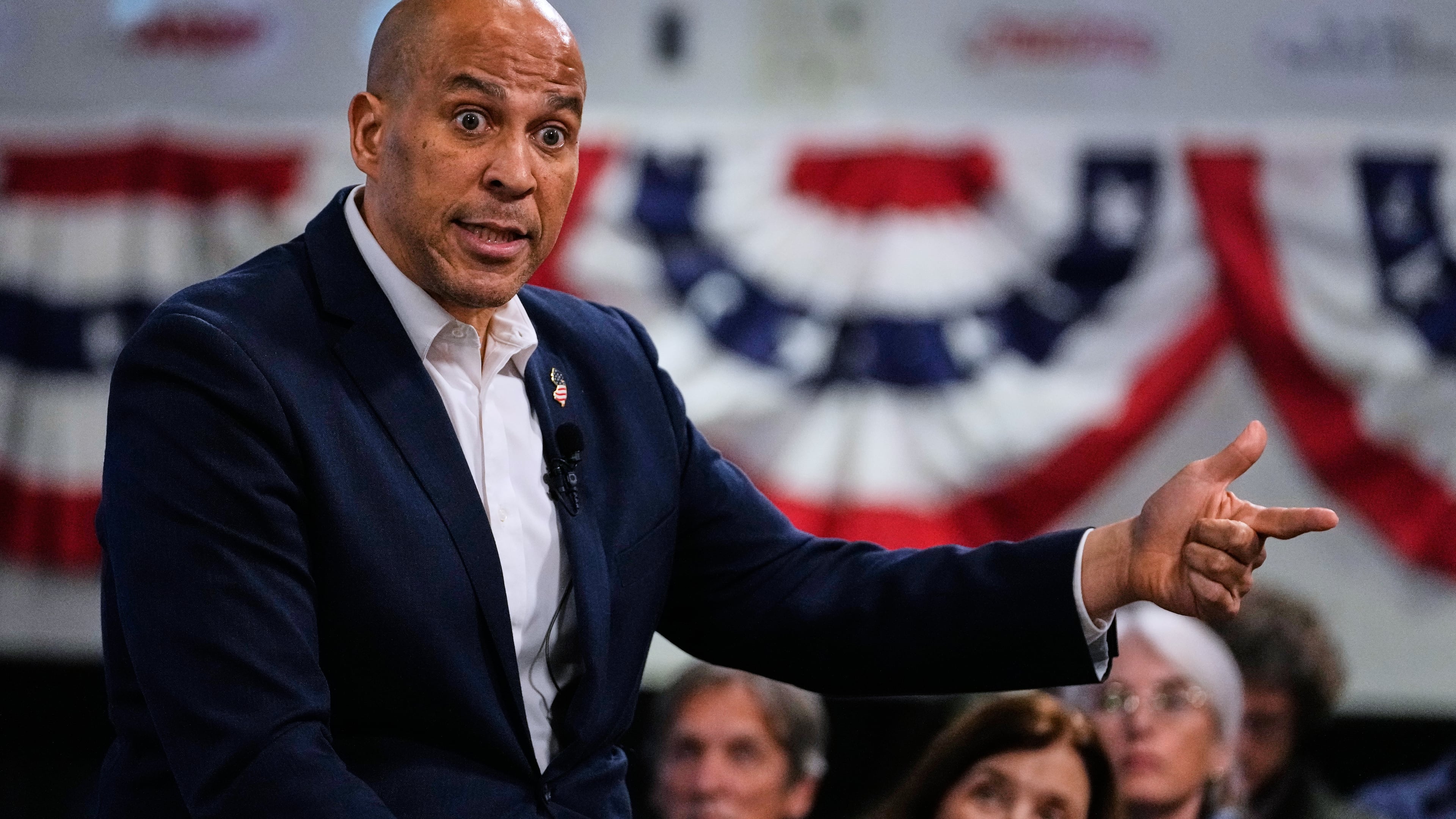 FILE - Sen. Cory Booker, D-N.J., addresses a gathering Nov. 14, 2025, in Manchester, N.H. (AP Photo/Charles Krupa)