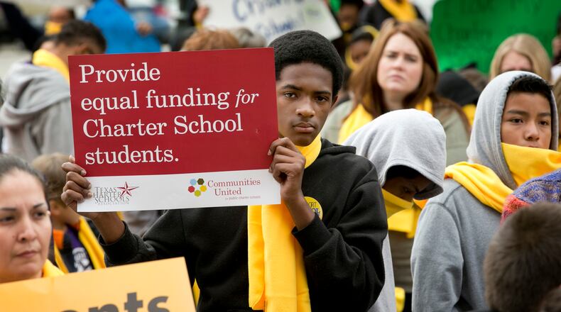 Students rally for fairer funding of charter schools during National School Choice Week in Texas.