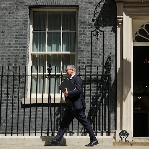 Britain's Prime Minister Keir Starmer departs 10 Downing Street to attend the House of Commons for his weekly Prime Minister's Questions in London, Wednesday, June 24, 2026. (AP Photo/Alastair Grant)