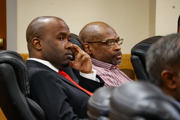 Edrick Faust (right) was found guilty Tuesday of murder in the death of Tara Baker. In January 2001, Baker, a 23-year-old UGA law student, was killed in her apartment in Athens. Faust faced 12 felony counts in connection with her death and was found guilty on all 12. (Kaleb Tatum/The Red & Black)