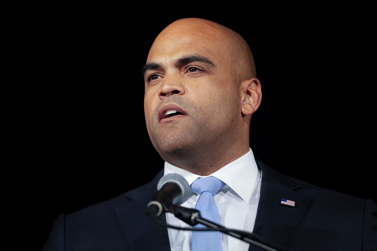FILE - Texas Democratic Senate candidate Rep. Colin Allred, D-Texas, speaks during a watch party on election night, Tuesday, Nov. 5, 2024, in Dallas. (AP Photo/Tony Gutierrez, file)
