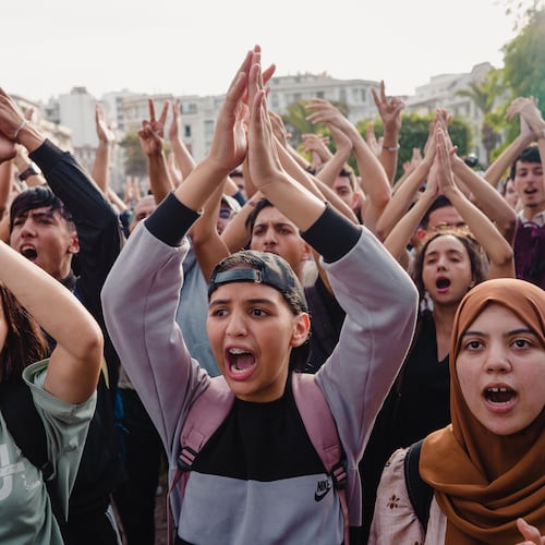 FILE - People protest against corruption and calling for healthcare and education reform, in Casablanca, Morocco, Oct. 2, 2025. (AP Photo, File)