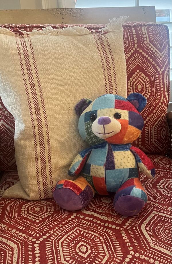 Roswell writer Lynn Walker Gendusa bought this patchwork bear at Dollywood. (Courtesy)