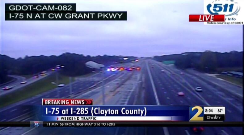 One person was killed Saturday morning when several cars collided on I-75 in Clayton County, authorities said.