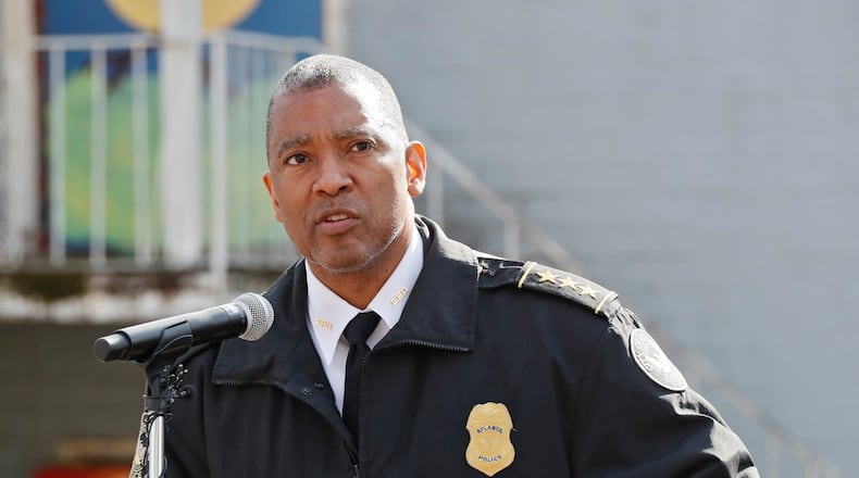 January 9, 2020 - Atlanta - Todd Coyt, Assistant Chief of Atlanta Police, makes some comments at the ceremony. Mayor Keisha Lance Bottoms and Arthur Blank, Chair, Arthur M. Blank Family Foundation, were among those to speak at the Atlanta Police Recruit Housing Ground Breaking Ceremony in English Avenue. Also present were Councilmember Andre Dickens, Todd Coyt, Assistant Chief of Atlanta Police, and Dave Wilkinson, President & CEO, Atlanta Police Foundation. Bob Andres / bandres@ajc.com