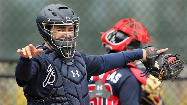 Braves selected catcher Shea Langeliers with their top pick in last June's draft. He is experiencing his spring training wit the team in North Port, Fla.