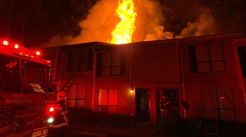 Flames and tons of smoke were bellowing out of a Panthersville apartment complex Wednesday night, and 25 people were displaced as a result, authorities said.