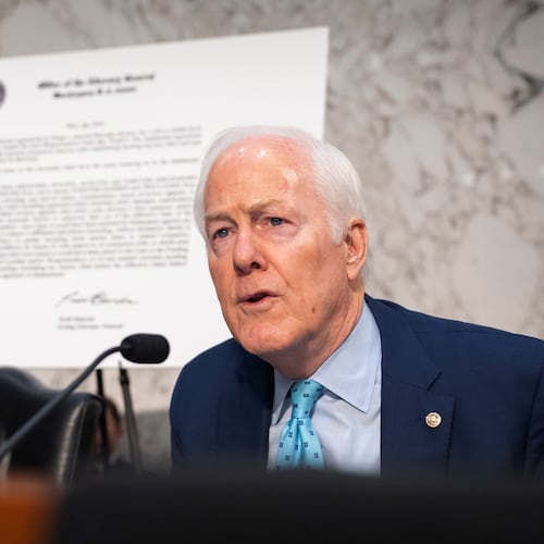 Sen. John Cornyn, R-Texas, speaks during a hearing of the Senate Judiciary Committee with Acting Attorney General Todd Blanche on Capitol Hill in Washington, Wednesday, July 15, 2026. (AP Photo/Mark Schiefelbein)