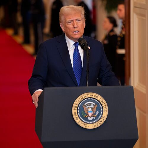 President Donald Trump speaks ahead of the signing of the Laken Riley Act in the East Room of the White House in Washington, D.C., on January 29, 2025. (Nathan Posner for The Atlanta Journal-Constitution)