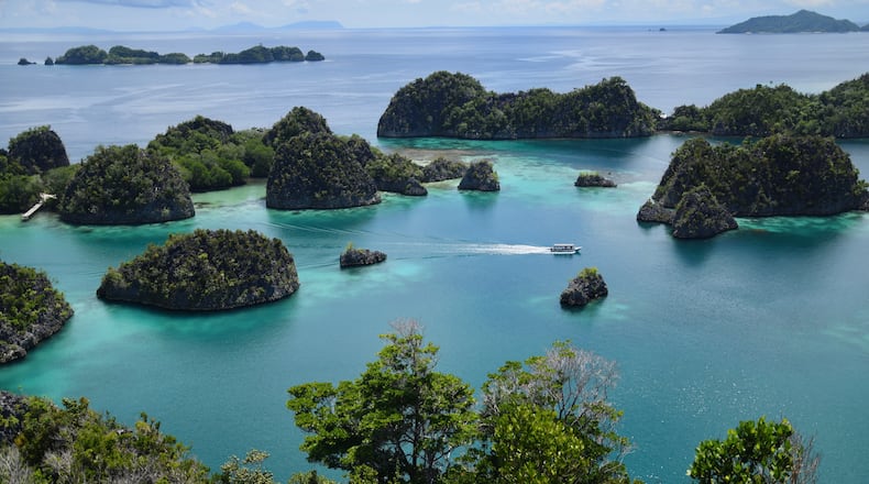 The overlook atop Pianemo Hill, in the Fam Islands group, offers one of the most iconic views in Raja Ampat. (Mark Johanson/Chicago Tribune/TNS)